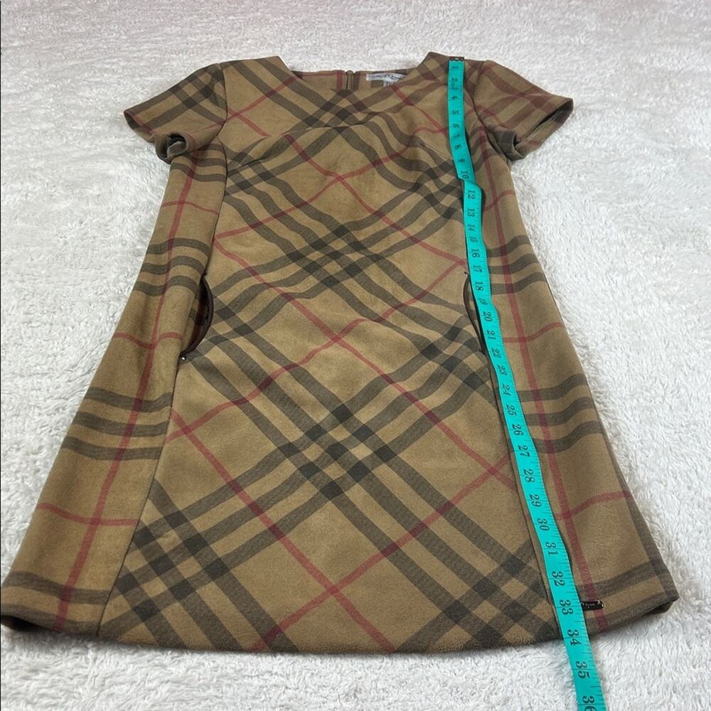 Jus d'Orange Paris tan plaid faux suede sheath dress, T1 or Small - Picture 4 of 9